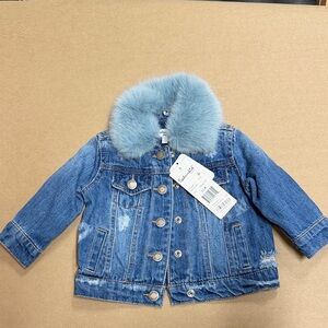 Splendid Blue Denim Jacket with Faux Fur Collar